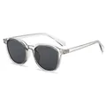 Retro oval sunglasses with transparent grey frame and dark grey UV lenses - Light Grey Frame Grey Lens