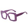 Chic purple square sunglasses with unique ripple texture thick frames for women - C9 Purple Frame Clear Lens