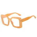 Translucent orange square sunglasses with unique textured frame and UV protection - C10 Orange Frame Clear Lens