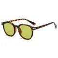 Retro tortoiseshell oval sunglasses with transparent yellow lenses and metal accents - Bean Green Frame Green Lens