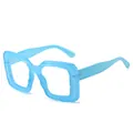 Fashionable sky blue square oversized sunglass frame with geometric textured temples - C11 Blue Frame Clear Lens