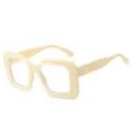 Square cream white oversized sunglasses with geometric textured frame for women - C12 Beige Frame Clear Lens