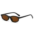 Retro oval sunglasses with a black glossy frame and tinted brown lenses for women - Bright Black Frame Full Tea Lens