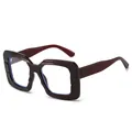 Square wine red glasses with geometric faceted texture and anti-blue light lenses - C14 Wine Red Frame Clear Lens