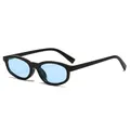 Oval retro sunglasses with black frames and light blue transparent lenses in side view - C10 Shiny Black Frame Blue Lens
