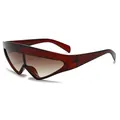 Dark reddish brown oversized wrap-around sunglasses with brown gradient lenses - C5 Full Tea Frame Gradient Tea Lens
