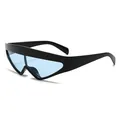 Y2K futuristic shield sunglasses with black frame and light blue translucent lenses - C6 Glossy Black Frame Full Blue Lens