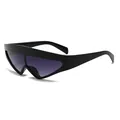 Futuristic black shield sunglasses with purple gradient lenses for men and women - C8 Glossy Black Frame Gradient Gray Lens