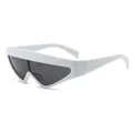 Futuristic white shield sunglasses with solid smoke grey lenses in a sleek wrap-around design - C10 Porcelain White Frame Full Gray Lens