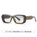 Olive green rectangle sunglasses with blue brown gradient lenses and rivet accents - Olive Green Frame Blue Brown Lens