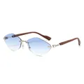 Lunettes de soleil sans monture géométriques avec verres bleus et branches en bois - Monture Dorée Verres Bleus Dégradés