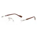 Lunettes de soleil sans monture taillées en diamant avec branches en bois brun - Monture Argentée Verres Transparents