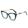 Cat-eye zonnebril met veelkleurig marmeren montuur en goudkleurige metalen pootjes - Blauwe Schildpad Frame Witte Lenzen