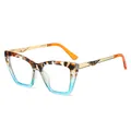Cat-eye sunglasses with tortoise shell and gradient blue frame with gold hollow temples - Yellow Blue Gradient Frame Clear Lens