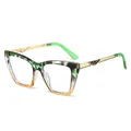 Cat eye bril in groen schildpad en oranje met goudkleurige metalen pootjes - Groen Geel Verloopframe Heldere Lens