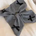Elastico per capelli retrò francese a quadretti bianchi e neri con fiocchi di seta - Plaid Quadrato Nero (15# Cerchio Capelli)