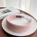 Pink plush wool felt headband with fuzzy texture and handmade label detail - Pink