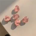 Lot de cinq pinces à cheveux en forme de cœur rose translucide avec texture résine - Sweet Jelly Heart Style