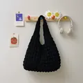 French style hobo shoulder bag with black popcorn bubble texture for daily fashion - Black