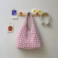 Chic pink bubble texture tote bag for women with elegant ruffled design for daily use - Pink