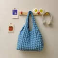 Sky blue puffy pleated tote bag with 3D bubble texture for fashionable daily wear - Blue