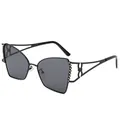 Lunettes de soleil carrées en acier avec branches ajourées et détails de points argentés - Monture Noire Verres Gris