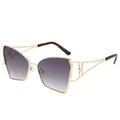 Lunettes de soleil œil-de-chat carrées, monture dorée, verres dégradés violets et strass - Monture Dorée Double Gris