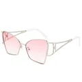 Lunettes de soleil papillon tendance avec verres dégradés roses et strass - Monture Argent Verres Double Rose