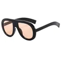 Retro oversized aviator sunglasses with black frames and translucent amber lenses for fashion - Black Frame Light Tea Lens