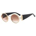 Retro oval sunglasses with gradient brown lenses and textured gold metal frame details - Gold Frame Gradient Tea Lens