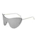 Occhiali da sole oversize shield argento futuristici con montatura in metallo sport - Montatura Argento Lente Specchiata Bianca