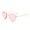 Retro rimless cat-eye sunglasses with pink heart-shaped lenses and gold metal temples - Gold Frame Pink Lenses