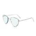 Minimalist rimless triangle sunglasses with light blue lenses and silver metal frame - Silver Frame Blue Lens