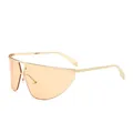 Fashionable oversized wrap-around sunglasses with orange lenses and golden metal frame - Gold Frame Champagne Lens