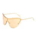 Lunettes de soleil monobloc surdimensionnées à verres orange et branches dorées - Monture Dorée Verres Champagne