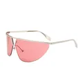 Fashion shield sunglasses with silver metal frame and pink translucent lenses - Silver Frame Red Lens