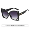 Women's trendy oversized square sunglasses with black frame and gradient gray lenses - Fashion Style (C1) / Black Frame Gradient Grey