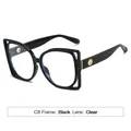Fashionable large square frame sunglasses with hollow double layer design and clear lenses - Clear Lens Style (C8) / Black Frame Clear Lenses