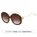 Gafas de sol redondas retro de carey con lentes degradadas marrones y varillas de perlas - Montura Carey Lente Degradado Té (C2)