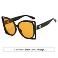 Fashionable black square sunglasses with hollow frame and orange lenses for women - Black Frame Orange Lens