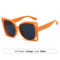Chic oversized square sunglasses in bright orange frame with black lenses and gold detail - Orange Frame Black Grey Lens