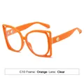 Fashionable square orange frame sunglasses with clear lenses and golden metal accents - Orange Frame White Lens
