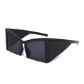 Lunettes de soleil Y2K futuristes noires à monture géométrique irrégulière demi-cerclée - Monture Noire Verres Gris