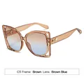 Fashionable oversized square sunglasses with brown frame and gradient blue lenses - Translucent Tea Frame Tea-Blue Lens