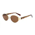Gafas de sol ovales retro con montura dorada, lentes marrones y patillas de carey - Montura Dorada Lente Marrón