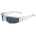 Futuristische Cyberpunk Sonnenbrille in Silber mit dunklen Gläsern und breitem Rahmen - Glänzendes Silber