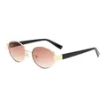 Retro oval sunglasses with gold frames and brown gradient lenses for a stylish look - Gold Frame Double Tea