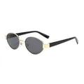 Gafas de sol ovales retro con montura dorada y patillas negras gruesas para un estilo moderno - Montura Dorada Lente Gris
