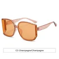Modieuze oversized vierkante zonnebril in champagne roze voor dames heren C3 - Champagne Frame Champagne Lenzen