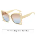 Chic beige cat-eye sunglasses for women with brown blue gradient lenses and hollow frame - Beige Frame Tea Blue Lens